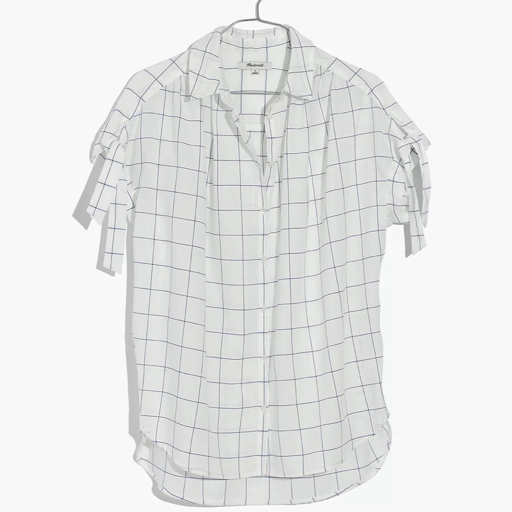 Madewell Central Tie-Sleeve Shirt in Windowpane, S